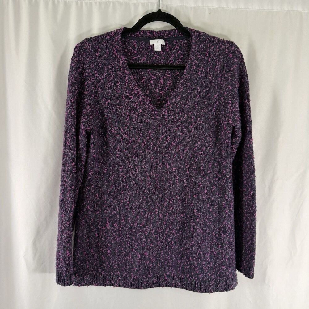 J Jill Sweater Women's Small Petite Purple Knit Vneck Long Sleeve Pullover